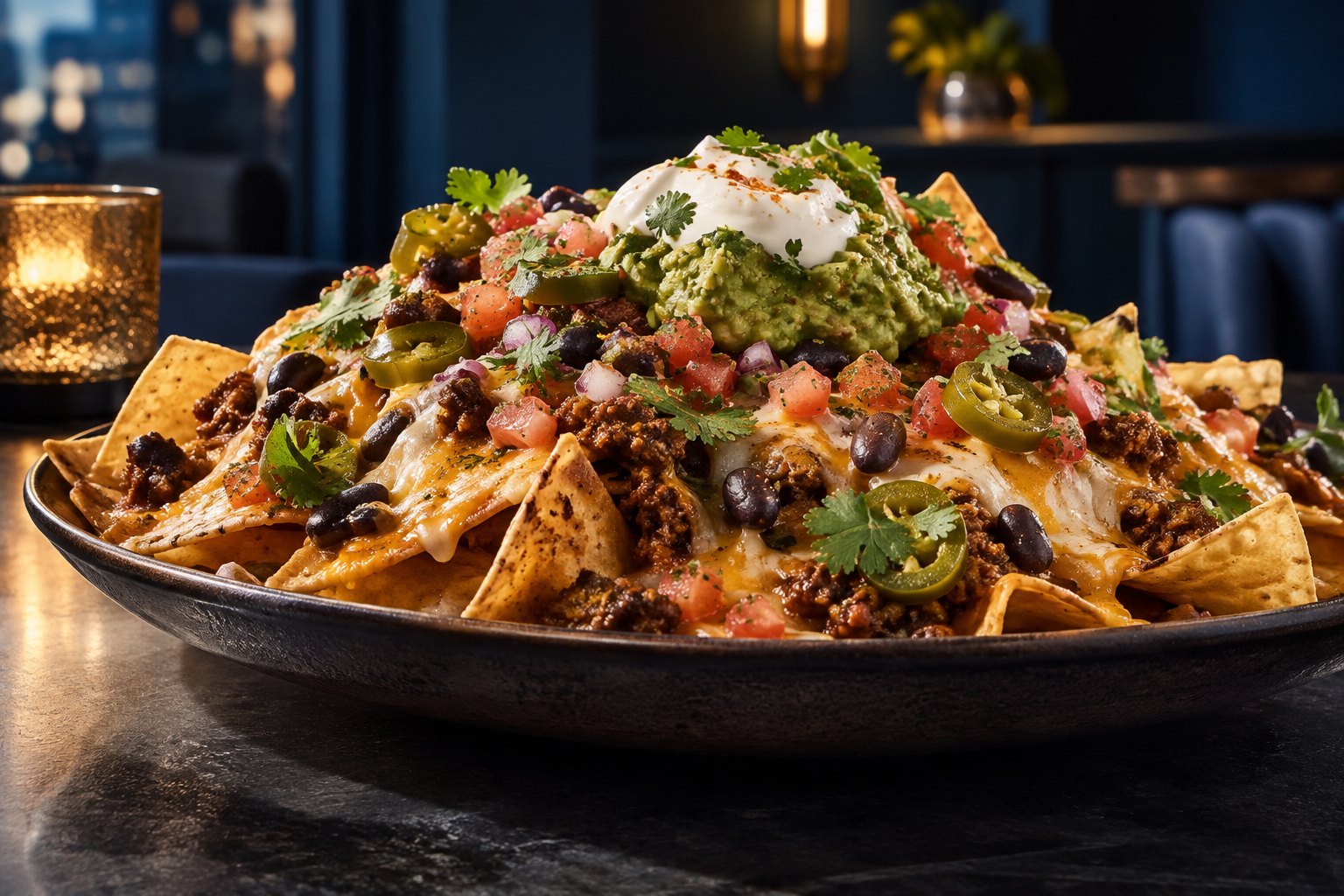 Nachos preparados para compartir en un restaurante