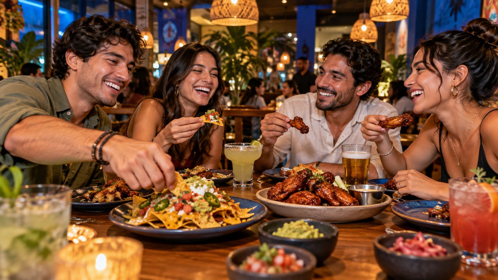 Amigos comparten comida alrededor de una mesa